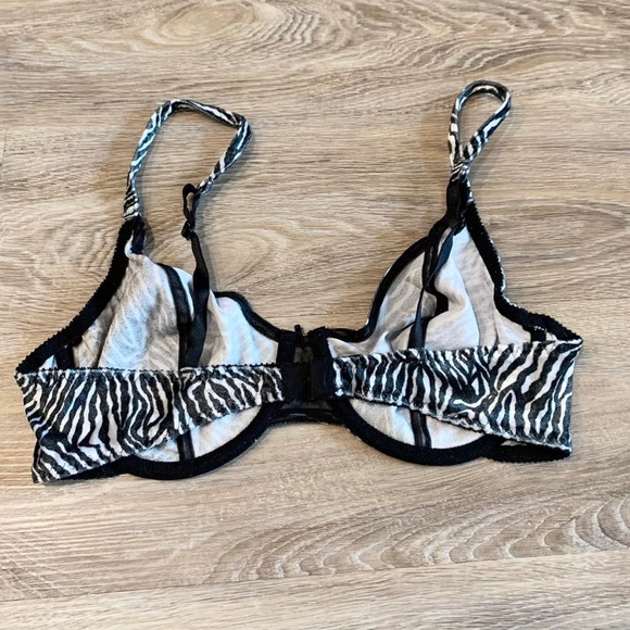 Vintage Y2K 90s fur fuzzy zebra mcbling animal print bra - Picture 2 of 4